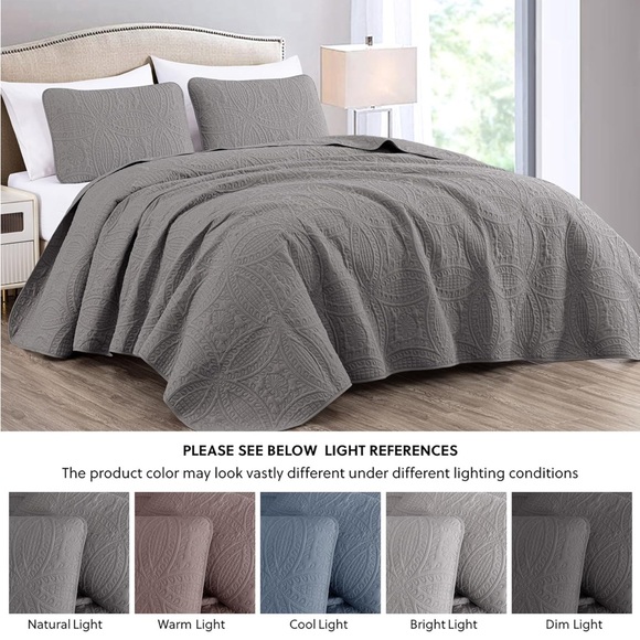 Chezmoi Collection Austin 3Piece Oversized
Bedspread Coverlet Set Queen Gray New - Picture 5 of 9